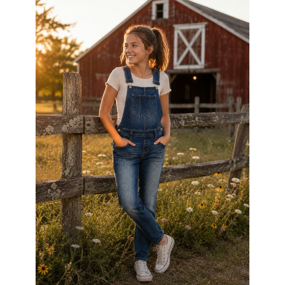 LEI Girls Denim Bib Overalls Medium Wash Stretch Jeans Size Large L